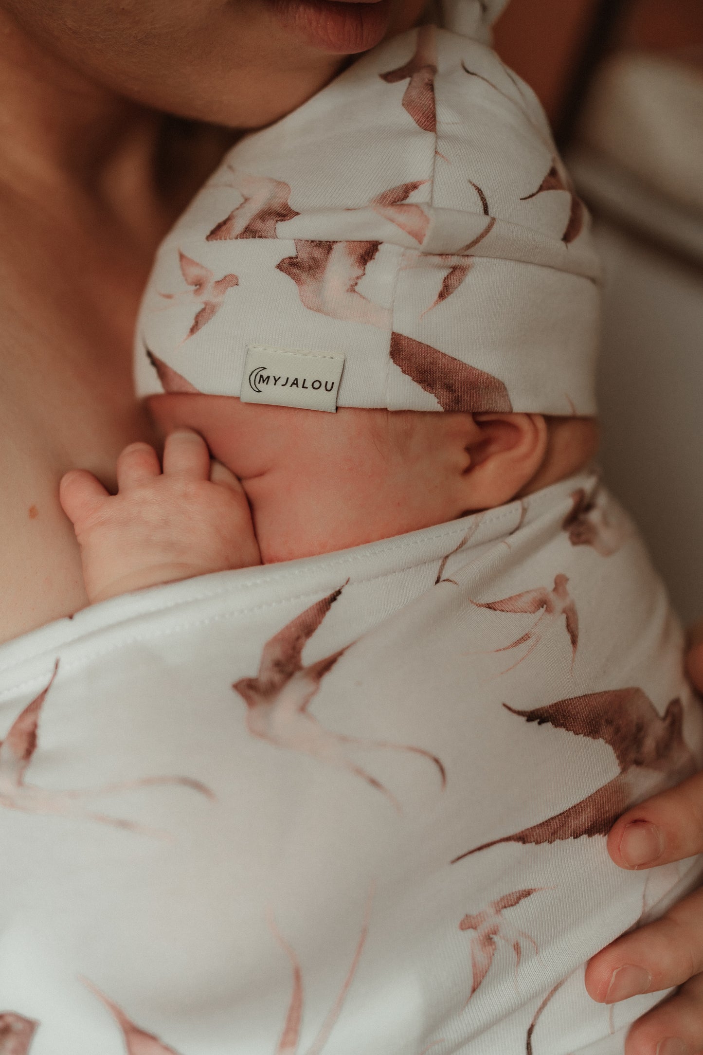 Newborn mutsje - top knot - Birds of Paradise